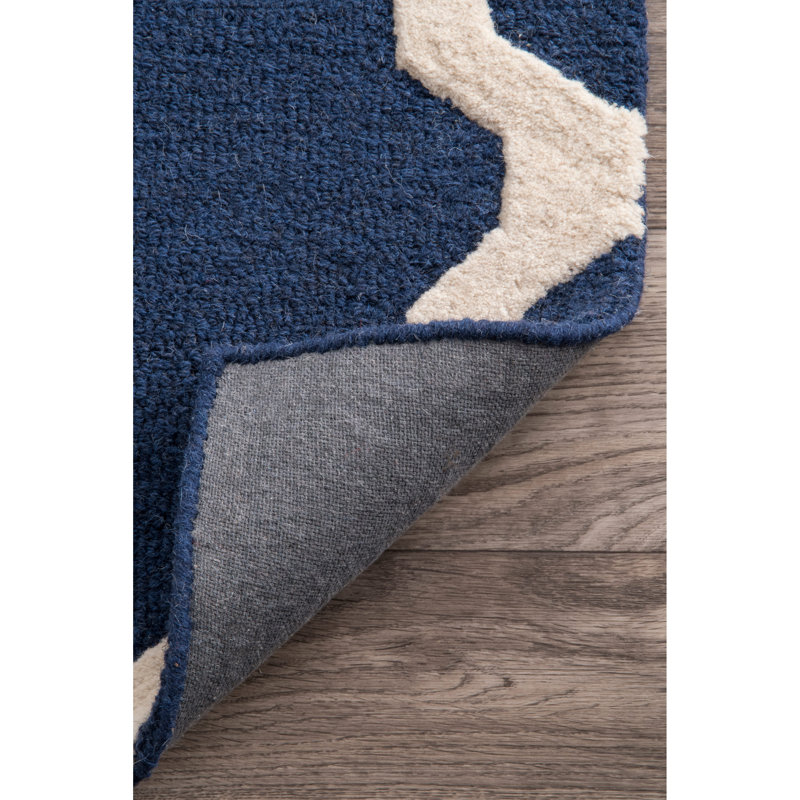 Tapis bleu marine en laine crocheté à la main Zarah, Rond 6 pi