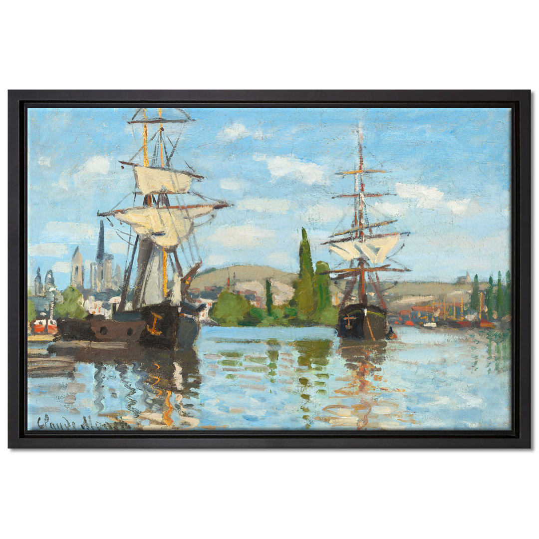 Gerahmtes Leinwandbild Ships on the Seine at Rouen von Claude Monet