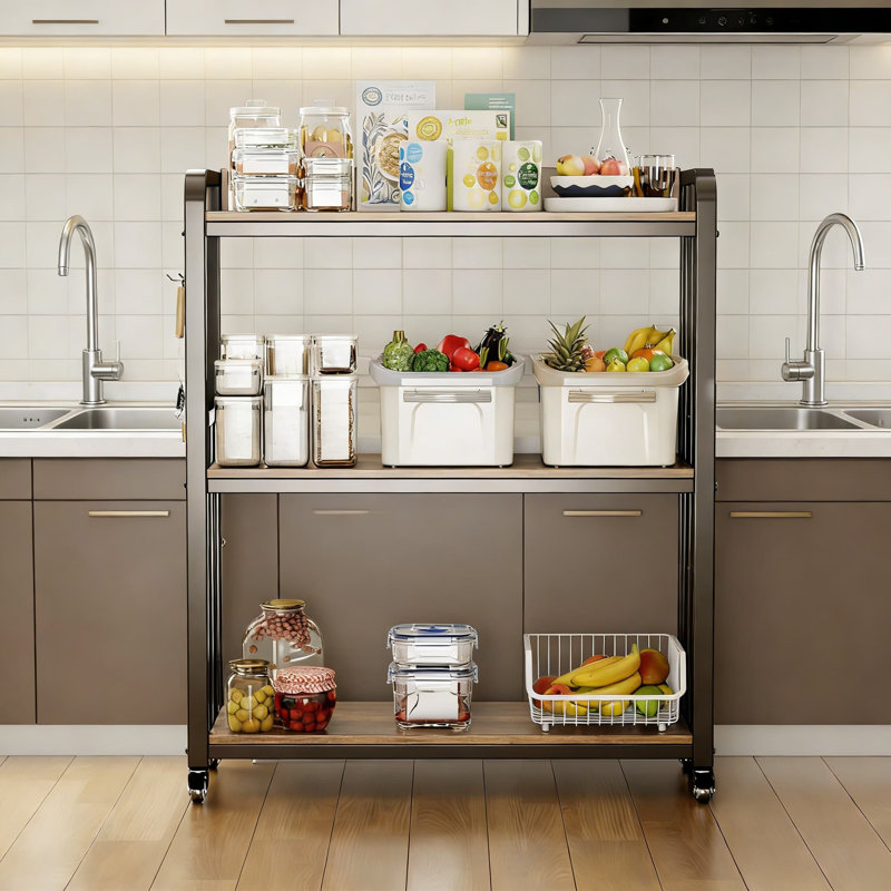 Kitchen Bakers Rack With Power Outlet And Pegboard, Free Standing Storage Shelf With Adjustable Shelves And Heavy-Duty Casters For Microwave, Appliances, And Organization