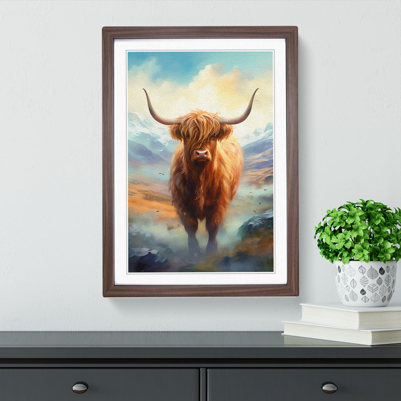 XYZ-FRM-V1223-3638 Highland Cow Romanticism - Single Picture Frame Print on Wood