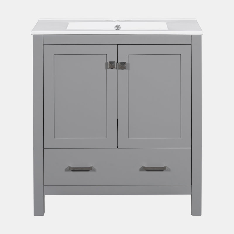Meuble-lavabo simple 30 po avec comptoir en céramique Lattin, Gris