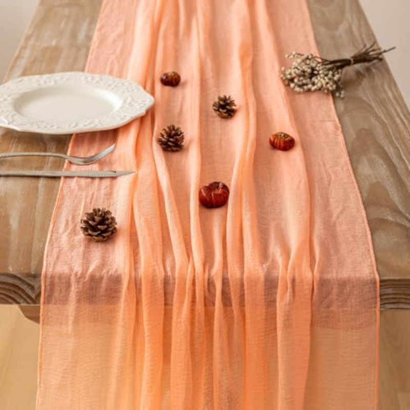 Chemin de table en mousseline de soie au saumon frais, 120 pouces, décorations de fête d'automne pour la maison