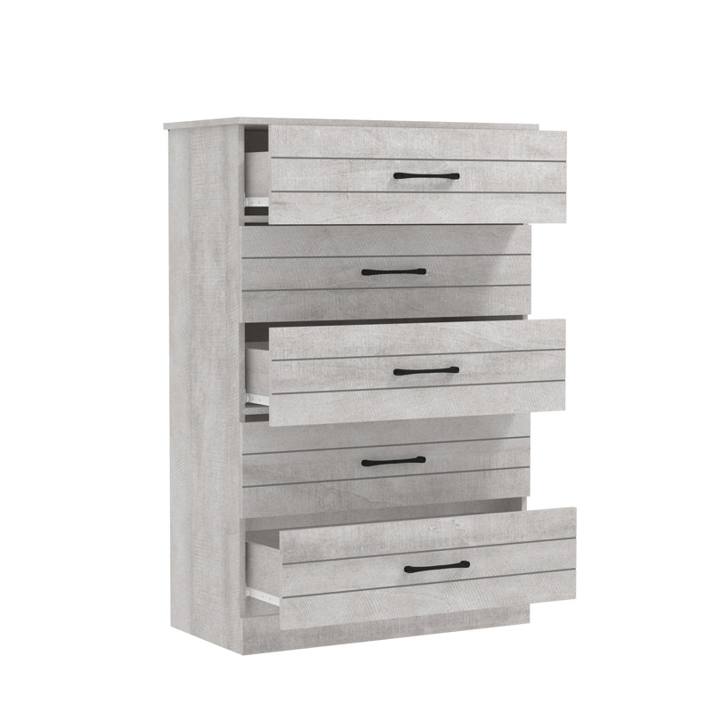 Commode 5 tiroirs Calumn, Gris