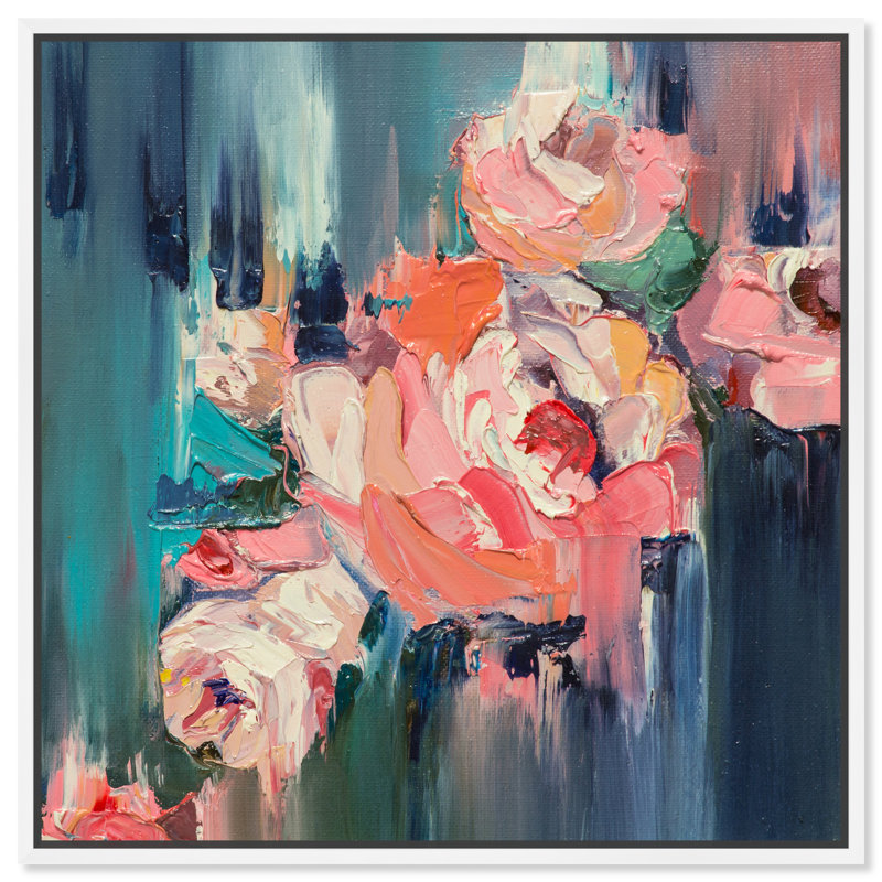 Abstrait «Show Me Love Textures» - peinture sur toile, Toile blanche encadrée, H 30 po x l 30 po