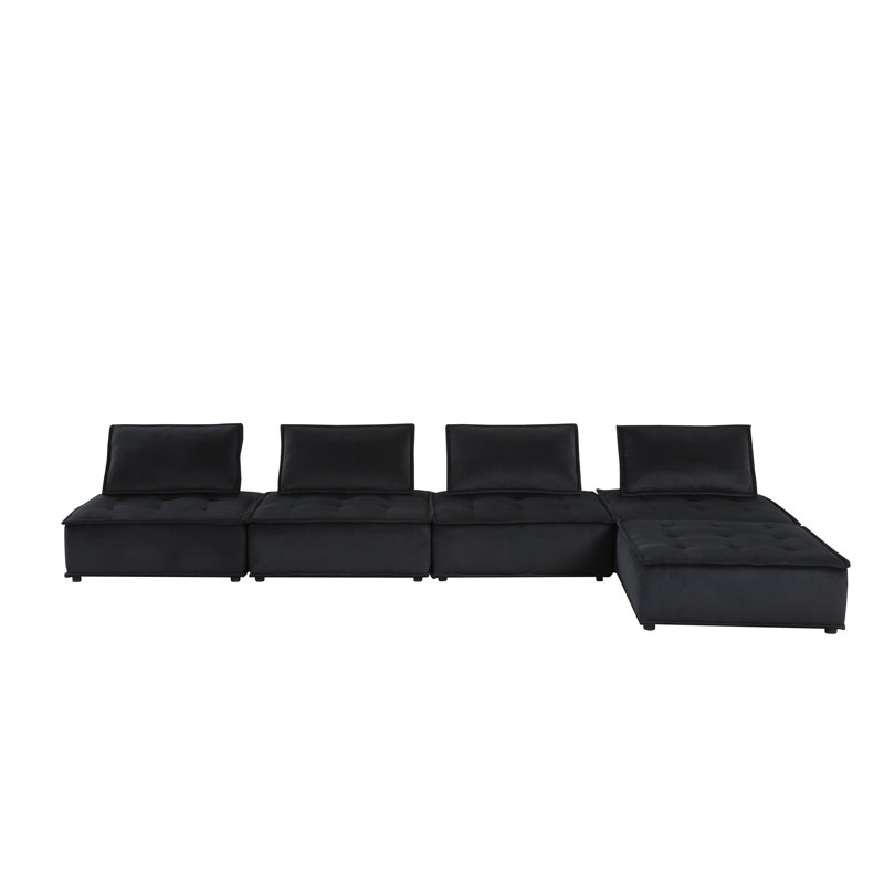 Canapé modulaire 120 po en velours noir 5 pièces