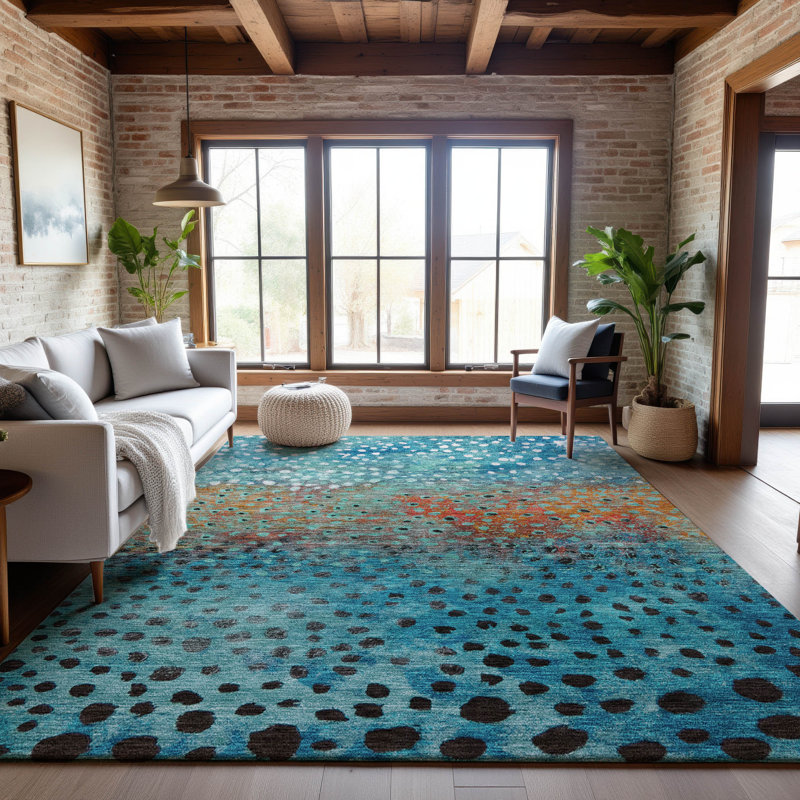 Premium Machine Washable Christina AMF1074 Circles Rug, Rectangle 10 pi x 14 pi