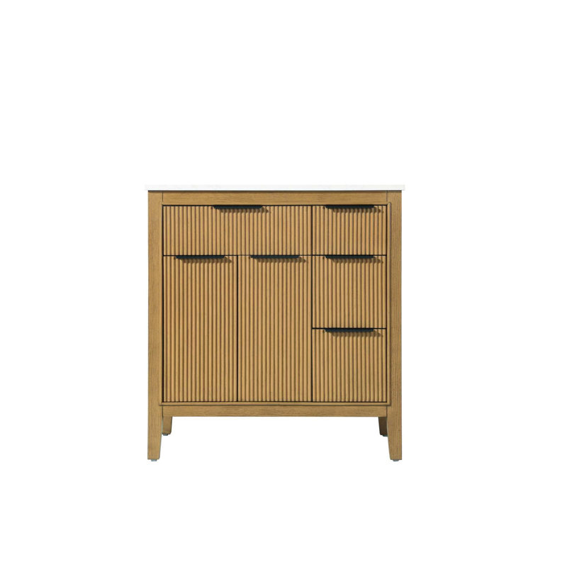Meuble-lavabo simple 32 po en teck miel, 32", Miel et teck