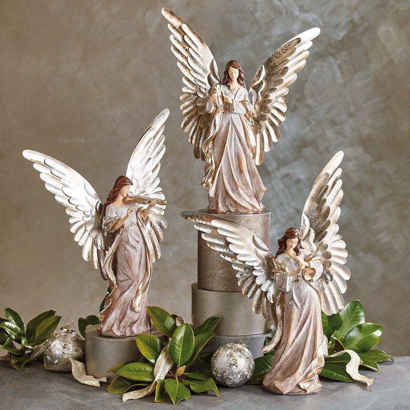 Ensemble de 3 anges élégants avec ailes en métal