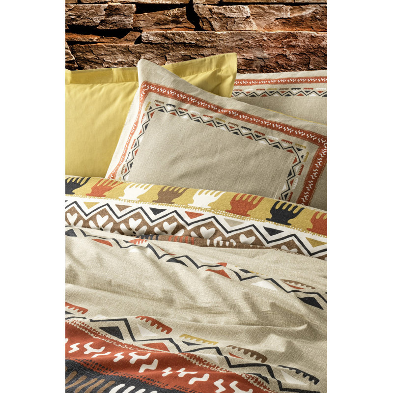 100% Cotton Ranforce Quilt Cover Set, Mustard Color | Includes Duvet Cover (79 x 87 in), Flat Sheet (94 x 102 in), 2 Pillowcases (20 x 28 in) | Pigment Printing, Machine Washable, Button Closure for Duvet