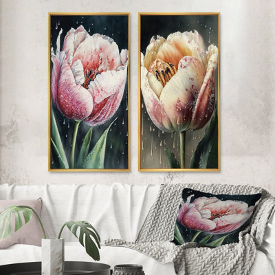 «Blooming Tulip Flowers Watercolor», 2 pièces sur toile