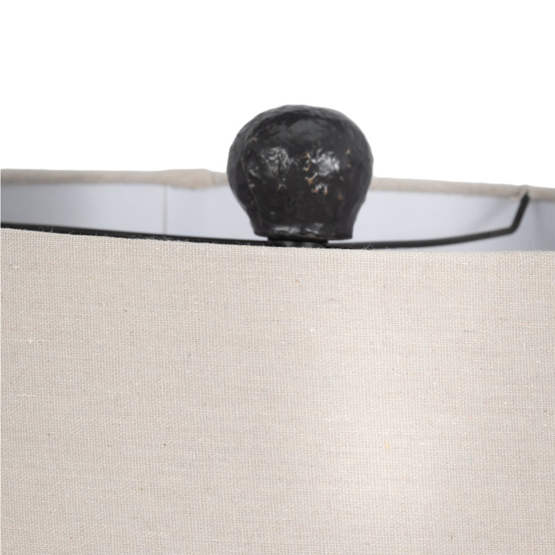 Lampe de table moderne en grès noir et céramique de 31 po de hauteur avec base cylindrique texturée et abat-jour en tissu - idéale pour la chambre à coucher, le salon, le bureau et la maison