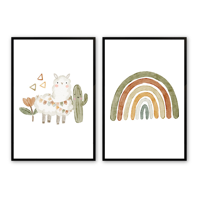 «Clio Rainbow and the Lamb», art encadré 2 pièces, H 11 po x l 14 po x P 1,25 po, Noir satiné