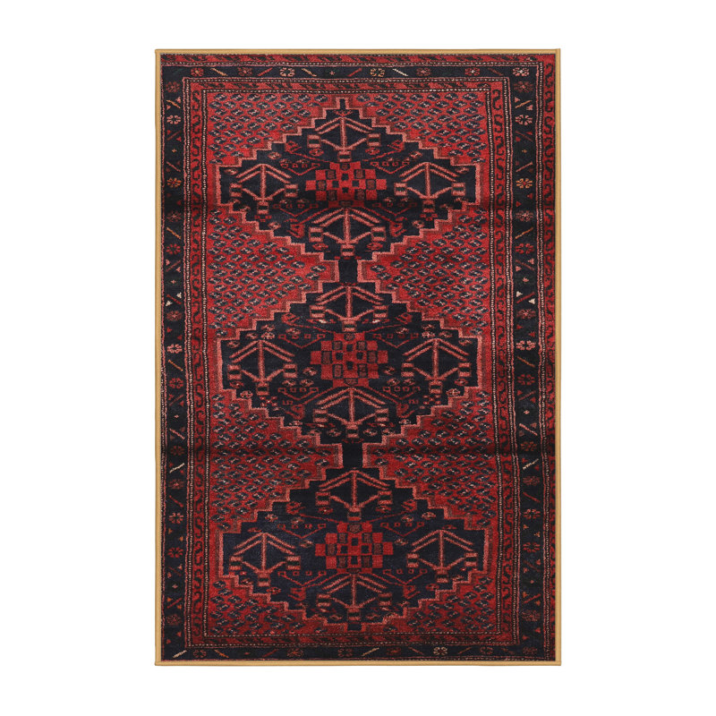 Tapis beige/noir/rouge traditionnel, Rectangle 5 pi x 7 pi