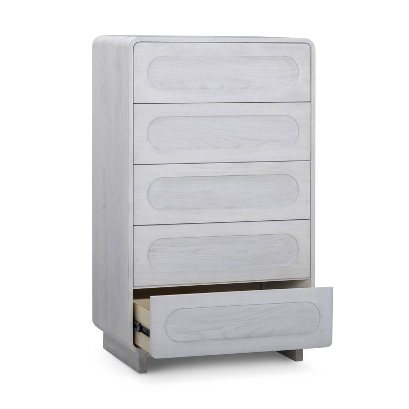 Commode 5 tiroirs Tenley Mid-Century, Blanc