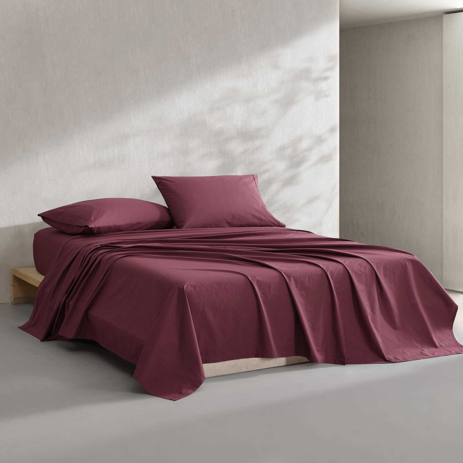 Washed Percale Cotton Sheet Set, King Sheet Set with 2 Pillowcases, Earth Brown