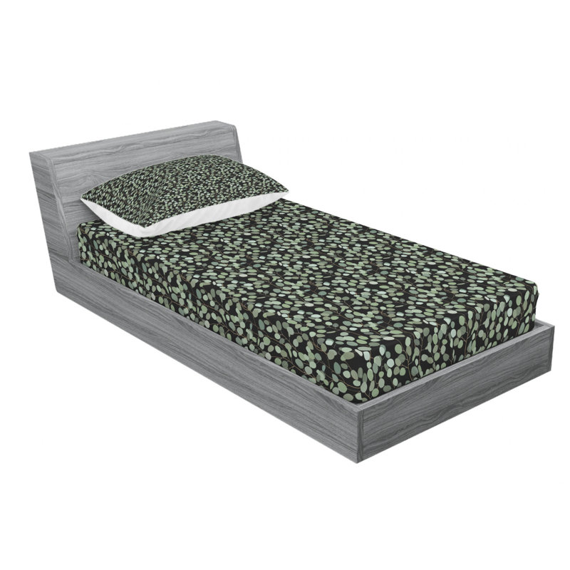 Microfiber Geometric Sheet Set, Twin Sheet Set with Fitted Sheet, Green/Black, Tropical Floral
