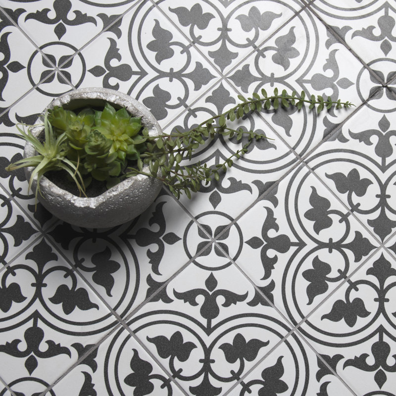 Harmonia 13" x 13" Ceramic Patterned Wall & Floor Tile, White