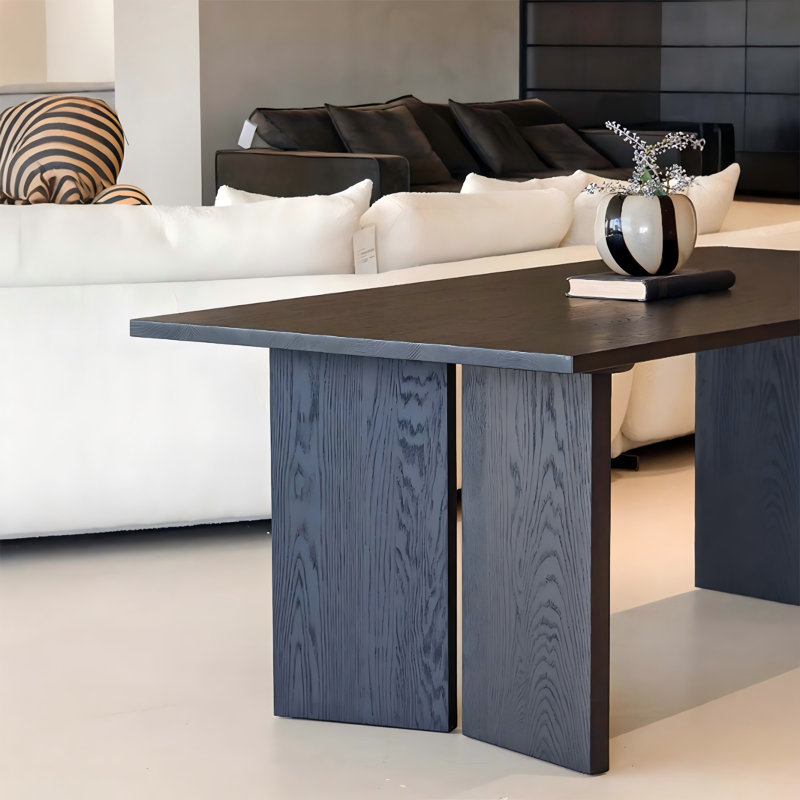 Table de conférence rectangulaire 110,24 "en bois massif noir rétro, H 29,53 po x l 110,24 po x P 39,37 po