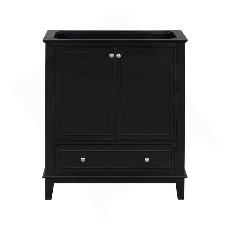 Meuble-lavabo 30 po sans lavabo, base seulement, armoire de salle de bain multifonctionnelle avec portes et tiroir, cadre et panneau de fibres à densité moyenne, noir