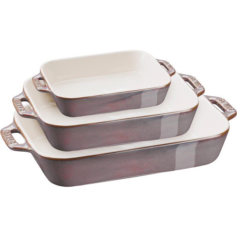 Staub Ceramique 3-Pcs Rectangular Ovenware Set, Ancient Grey