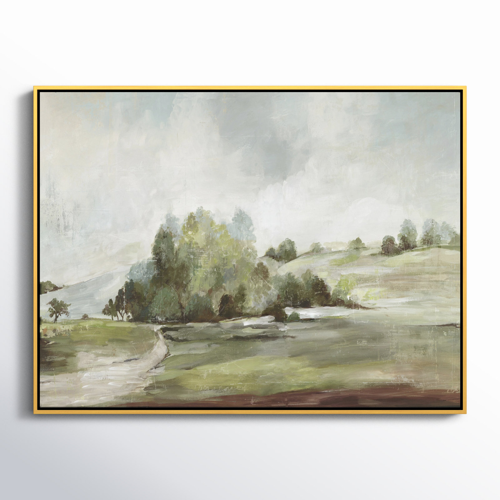 Green Country Road by Allison Pearce - Floater Frame Print on Canvas, 31.5" H x 41.5" W, Gold