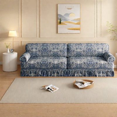 Luxurious Mid-century Oxford Fabric Sofas With Elegant Skirt And Armrest
