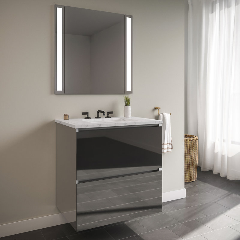 Meuble-lavabo mural double 25 po, Miroir gris, Silestone Lyra, 37" Width