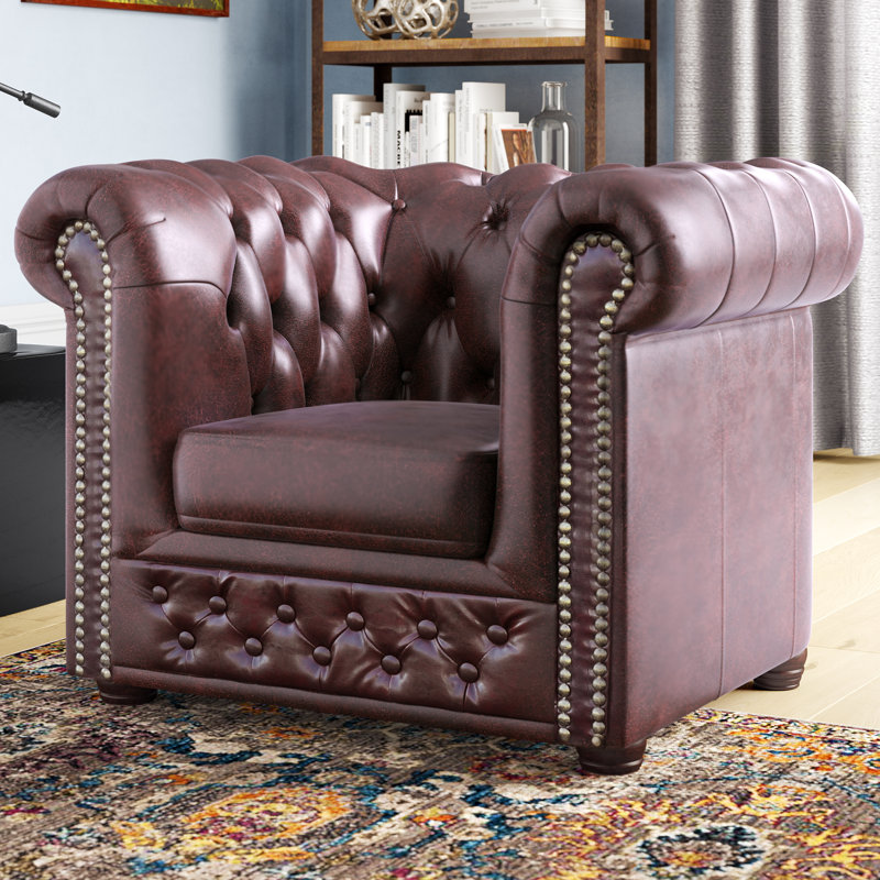 Canton Faux Leather Chesterfield Chair, Antique Maroon