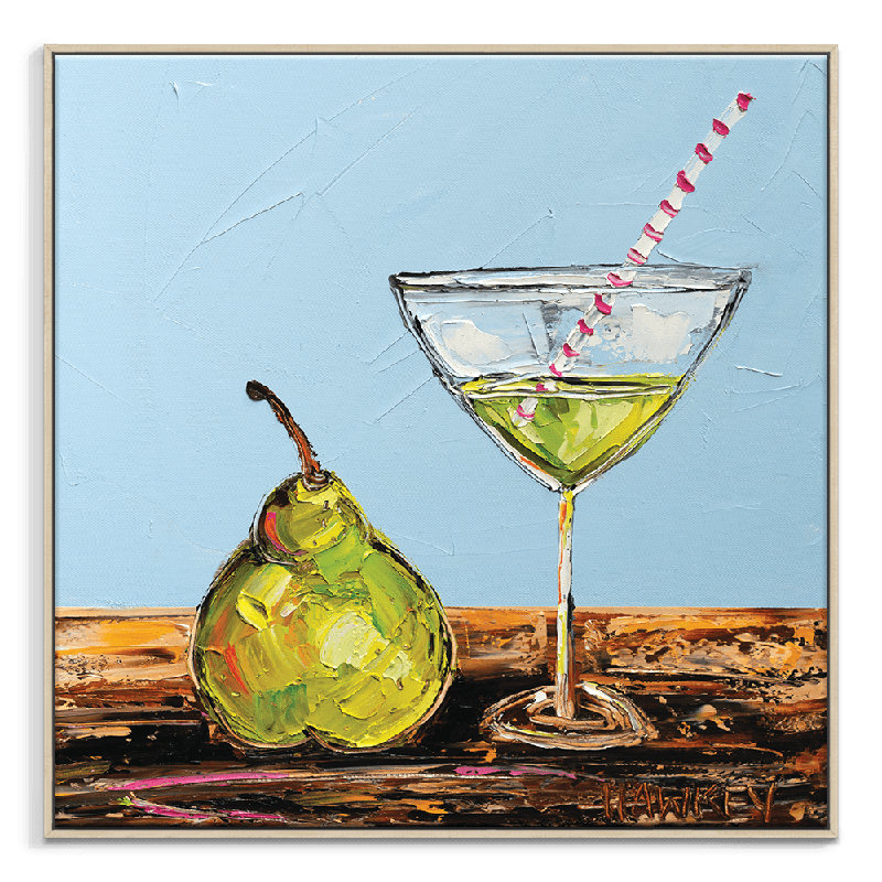 Peartini by Angela Hawkey - Painting, 76cm H x 76cm W x 5cm D, Brown Framed