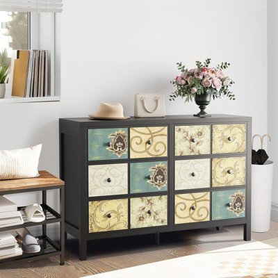 Commode 6 tiroirs moderne en bois avec poignée en métal