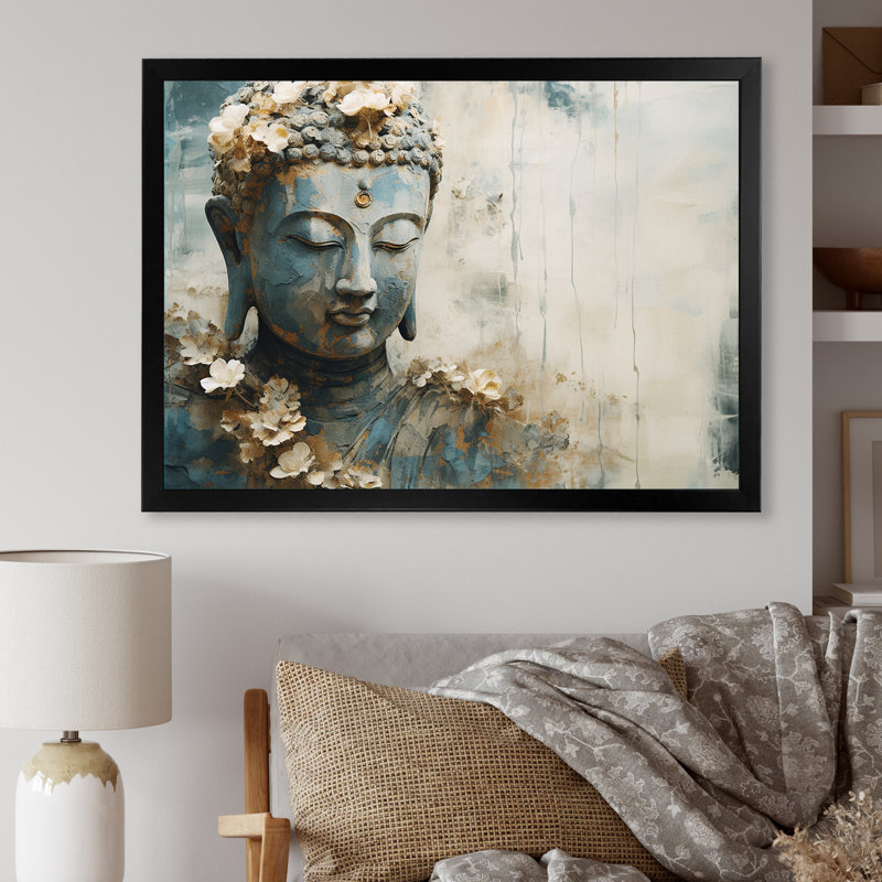 Statue de bouddhisme religieux - art mural bouddhisme, H 24 po x l 32 po x P 1 po, Cadre noir
