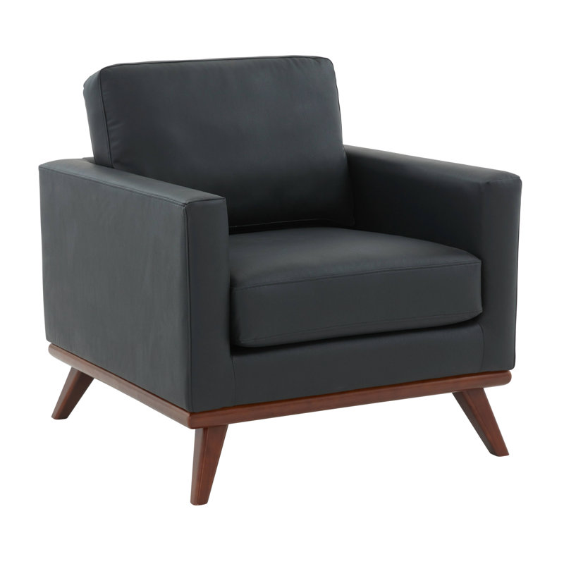 Chaise d'appoint, méridienne, fauteuil, fauteuil de lecture avec revêtement en cuir / filet et pieds en bois de bouleau Khadeshia