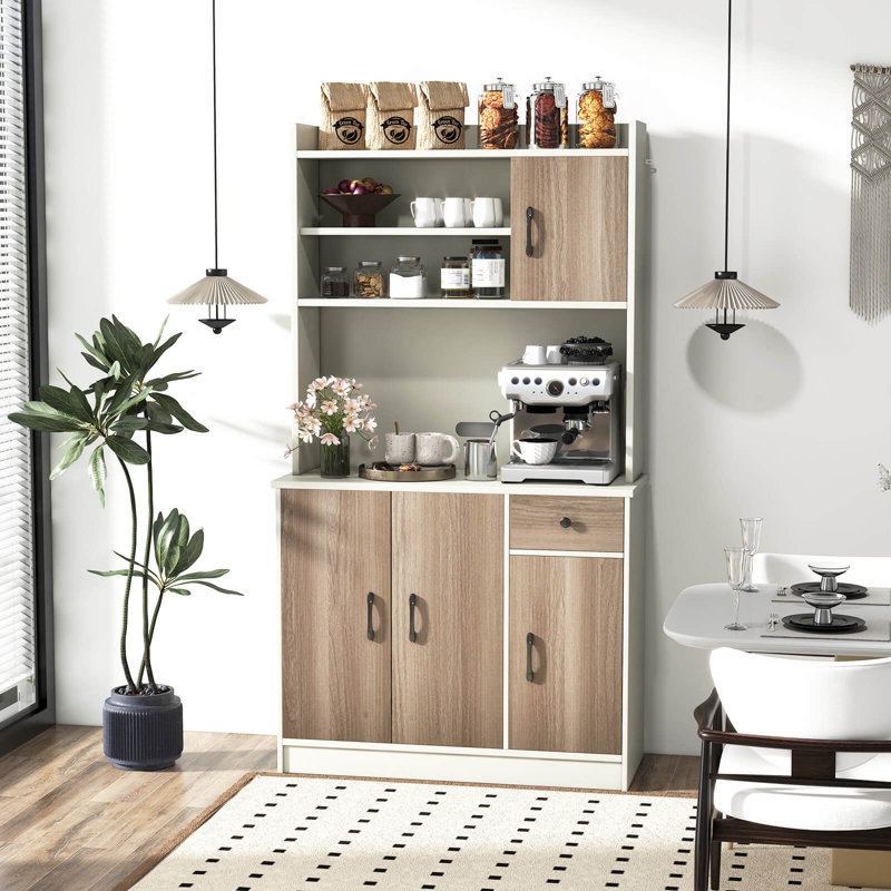 Armoire de rangement à 4 portes avec garde-manger 71 po et 4 tablettes réglables blanc