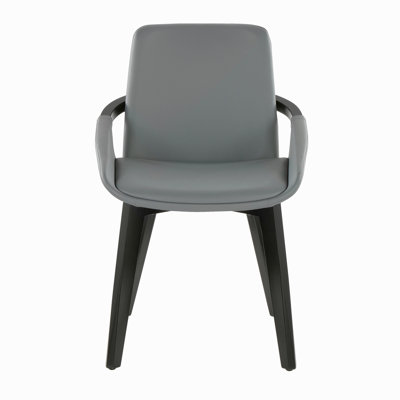 Chaise en similicuir gris et bambou