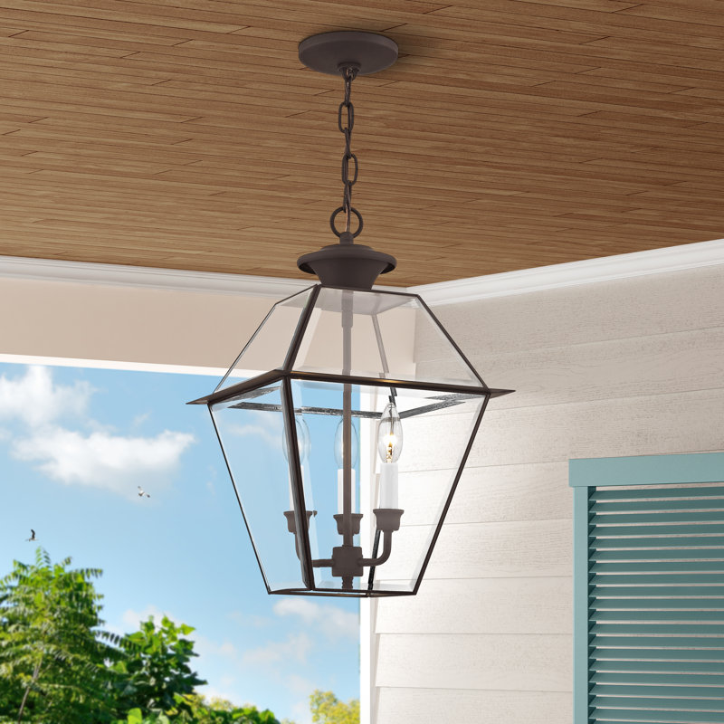 Boto Outdoor Hanging Lantern, 18.5" H x 12" W x 12" D, Bronze