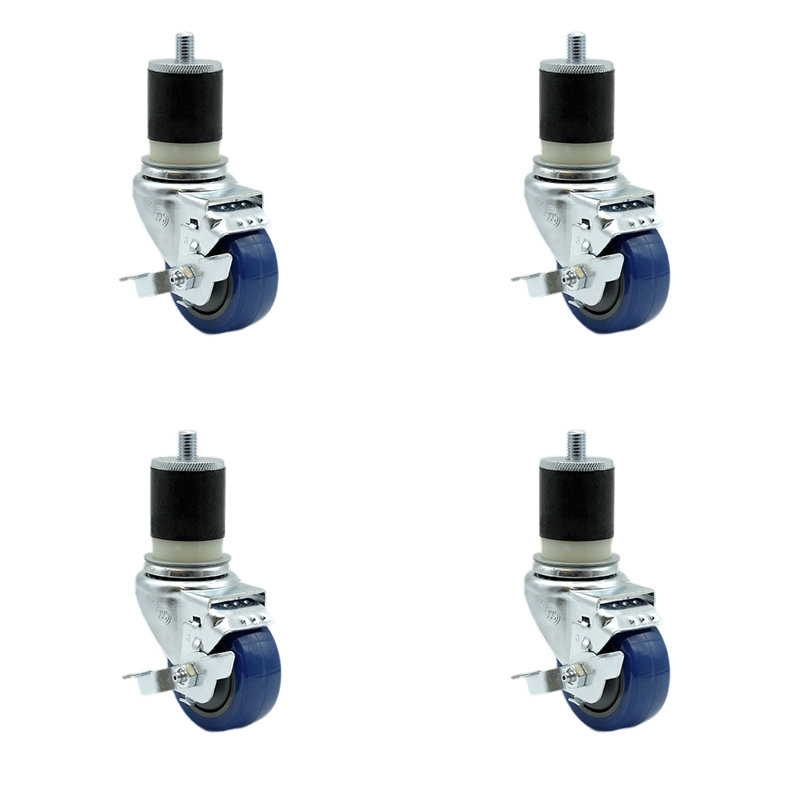 Polyurethane Expanding Caster with Brake, Blue