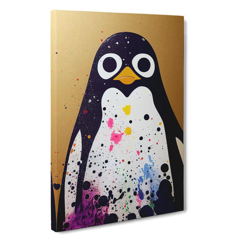 Paint Splash Penguin No.3 - Wrapped Canvas, 50cm H x 35cm W x 3cm D