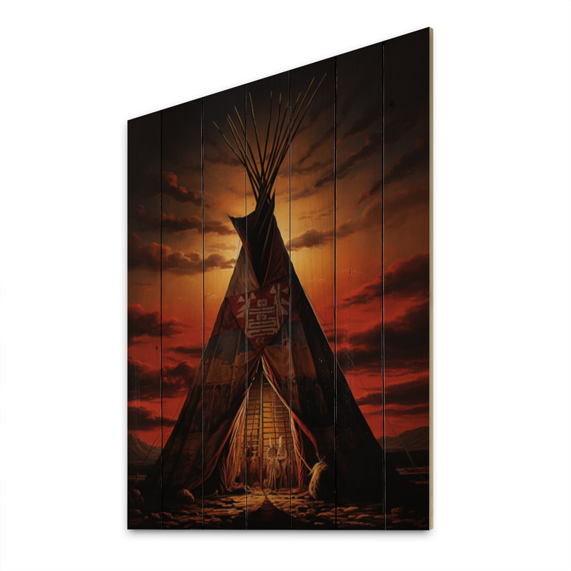 " Orange Native Tipi Embracing Tradition III ", 32" H x 24" W x 0.78" D