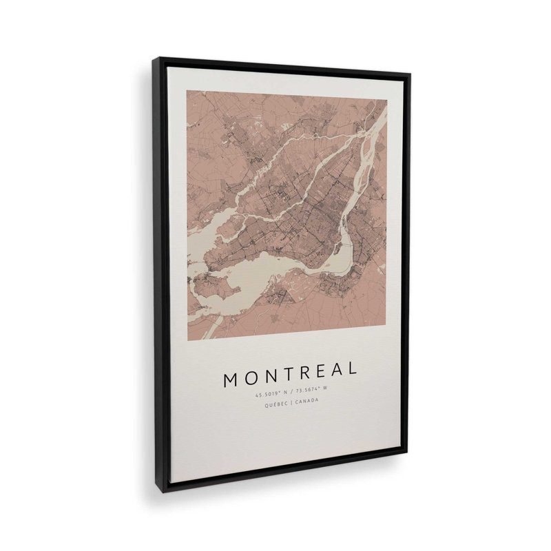 «Montreal Street Map», reproduction d'art sur toile, 12 po x 18 po, Cadre flottant noir satiné