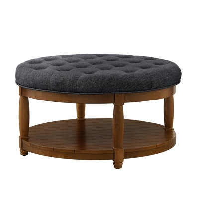 Large Round With Solid Wood Shelf, Charcoal Linen Upholstery, 32.5" Dimensions, 18" Seat Height, 300 - Pound Capacity, For Different Venues Charcoal, Frame And Indoor/Outdoor Placement