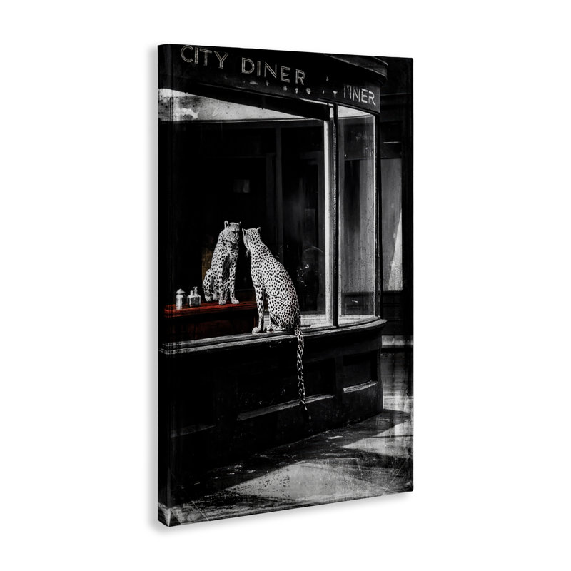 Toile Diner Noir Leopard Reflection, design par Annabelle Hall, H 30 po x l 20 po