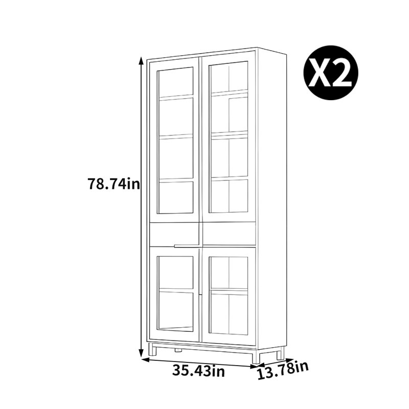 Chinese style bookcase with glass doors