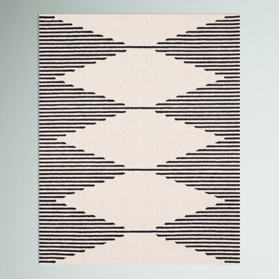 Kaden Handmade Contemporary Diamond Striped Wool Ivory/Black Rug