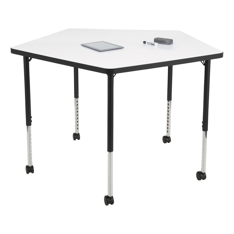 Structure Series Pentagon Adjustable Height Mobile Collaborative Activity Table with Casters, Noir, Blanc