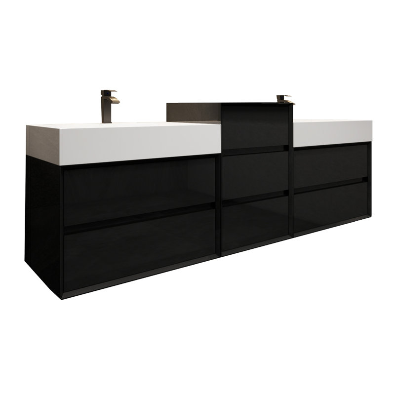 Albizu 79" Wall-Mounted Double Bathroom Vanity, Black