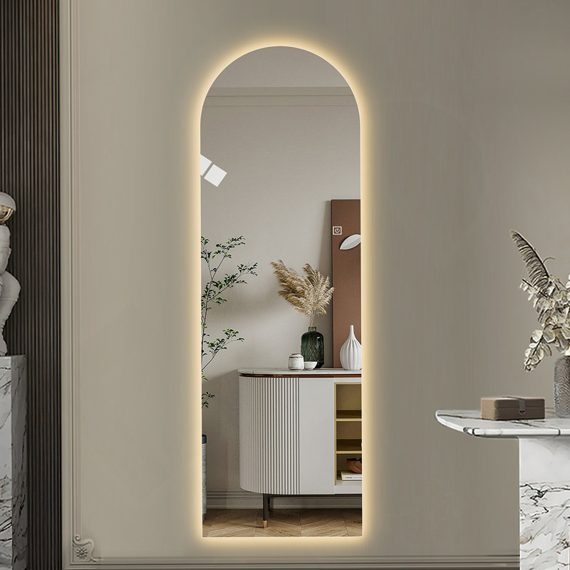 LED Full Length Wall Mirror With Symmetrical Arch Design, 3-Color Dimmable Lighting