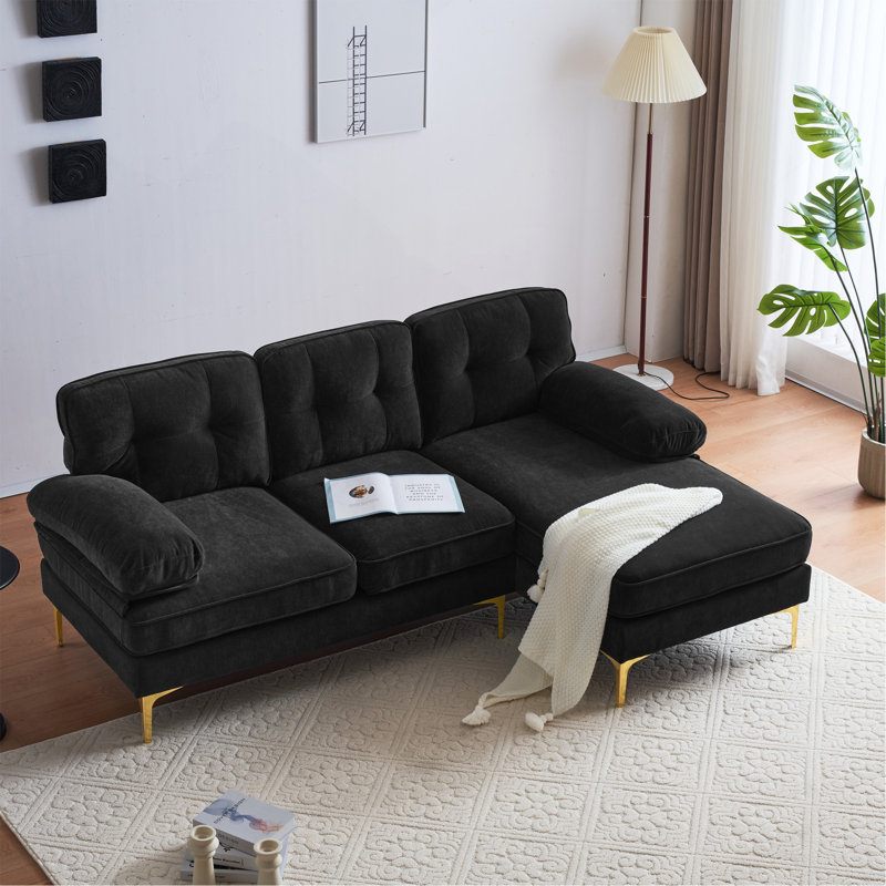 Canapés modulaires modernes en velours de 82,6 po en L pour salon, Noir