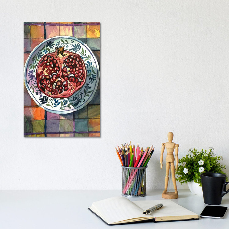 «Pomegranate Delight» par Luisa Millicent, peinture sur toile tendue, H 12 po x l 8 po x P 0,75 po