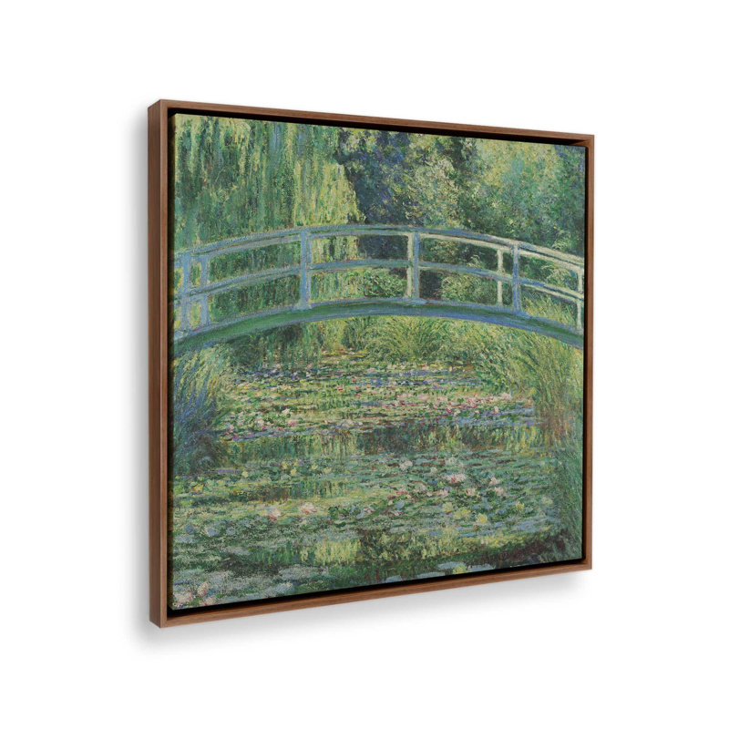Garden Bridge Reflections, H 12,75 po x l 12,75 po, Floater Frame, Noyer