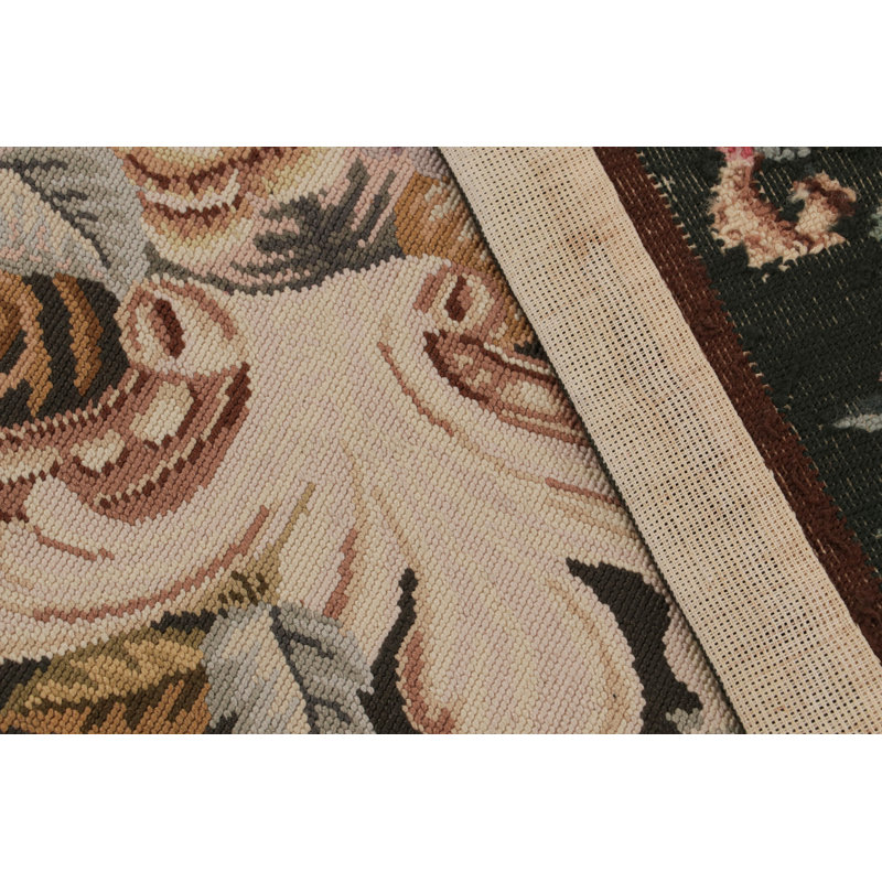 Rug & Kilim’S French Needlepoint Rug In Rich Brown With All-Over Floral Patterns